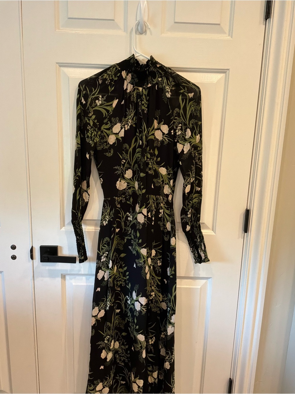Reformation Black Floral High-Neck Long-Sleeve Maxi Dress